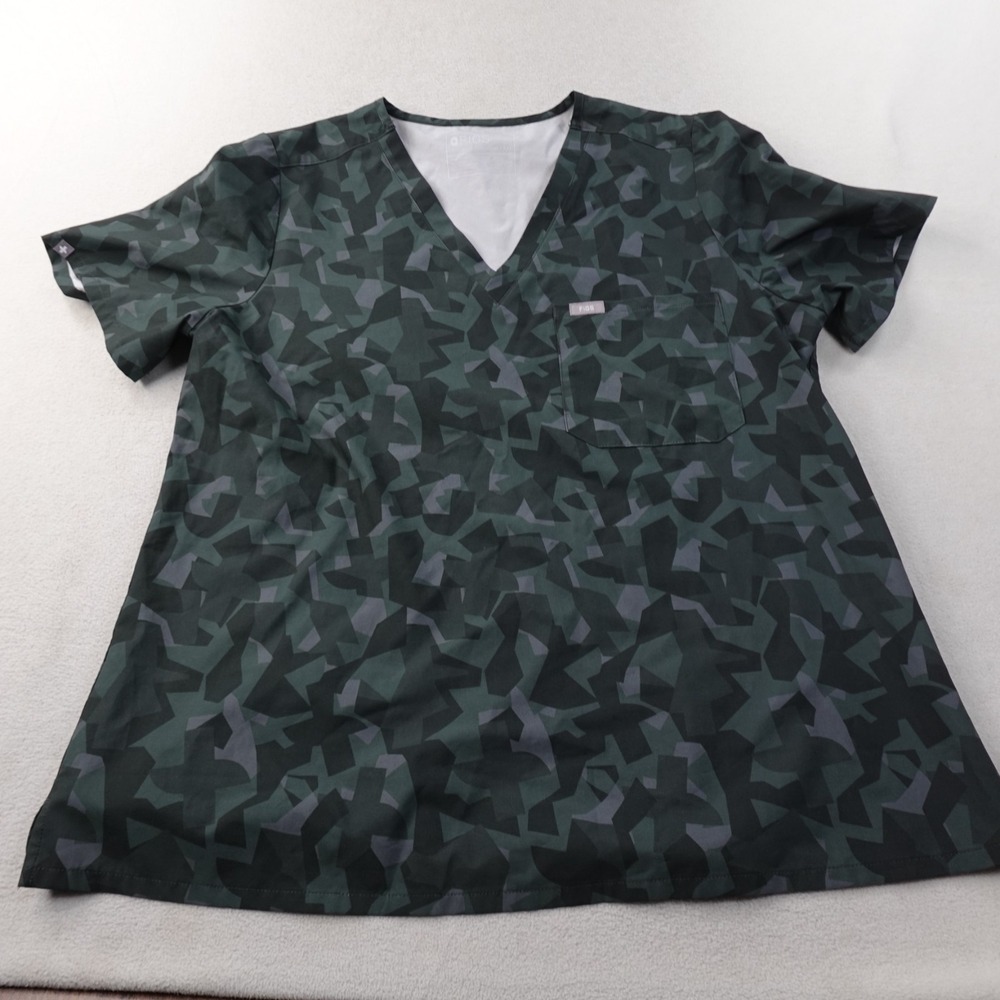 FIGS Catarina One-Pocket Scrub Top Womens XXL Green Camo FreaX Medical